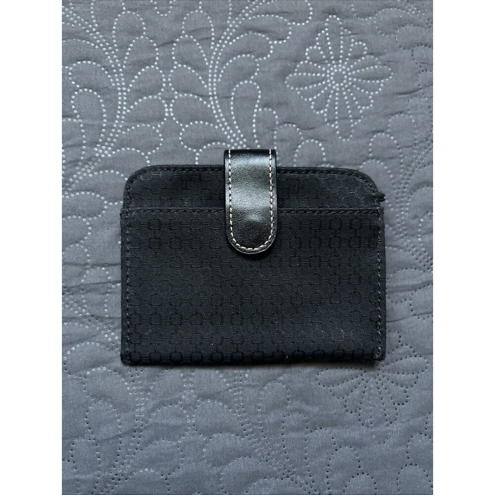 Vintage Anne Klein II Wallet/Coin Purse Black Fabric w/Leather Snap Tab Closure